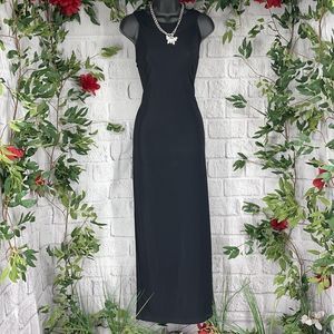 Women’s Top This Elegant Black Sleeveless Halter Maxi Dress with Split (L) CK08